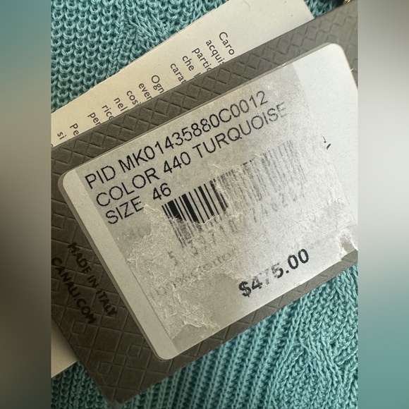 NWT Canali Cable Knit Crewneck Sweater Men’s size 46 Small Turquoise - Picture 7 of 14